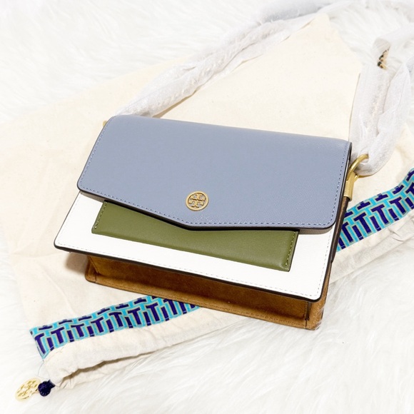 Tory Burch Robinson Color Block Mini Shoulder Bag (Cloud Blue-Ivory-Suede-Green) - Picture 8 of 17